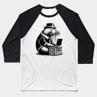 Punk Rock Goth Walrus on Computer Vintage Style Baseball T-Shirt